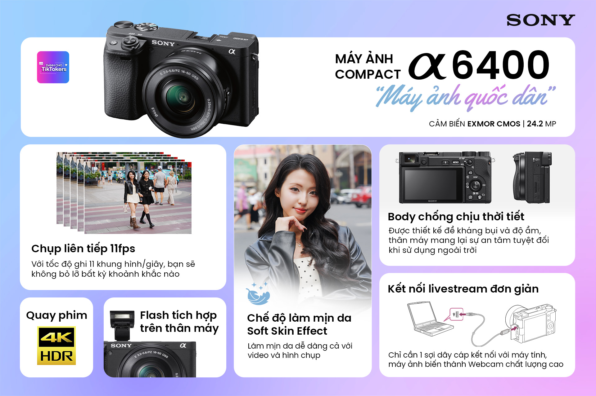 Sony Alpha A6400 (Black) + Lens E 18-135mm f/3.5-5.6 - Trọn bộ thiết bị và phụ kiện tại Osaka Camera