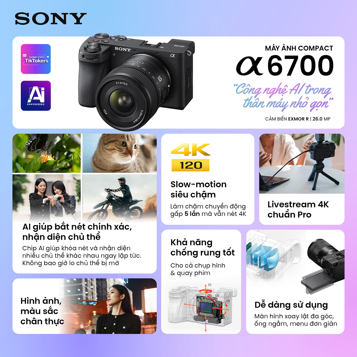Sony Alpha A6700 - Cảm biến quang học và hệ thống điều khiển