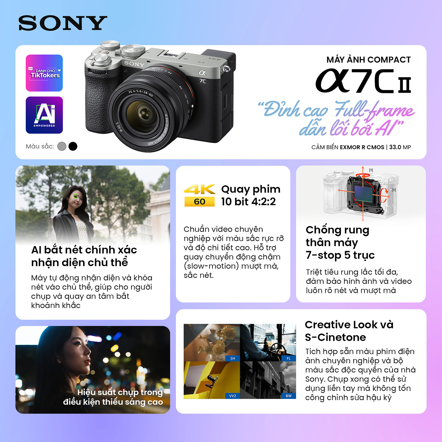 Sony Alpha A7C Mark II - Cảm biến quang học và hệ thống điều khiển