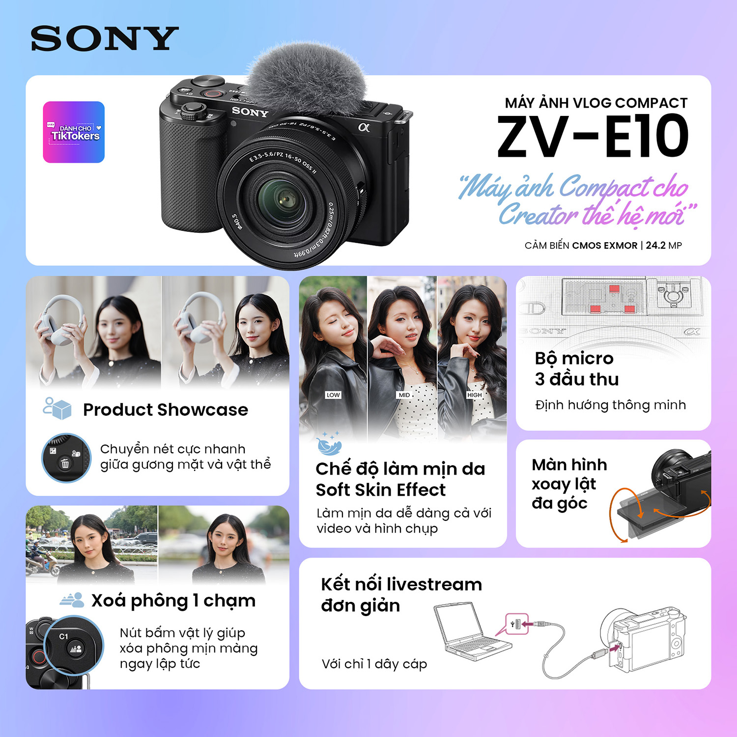Sony ZV-E10 (Black) - Cảm biến quang học và hệ thống điều khiển